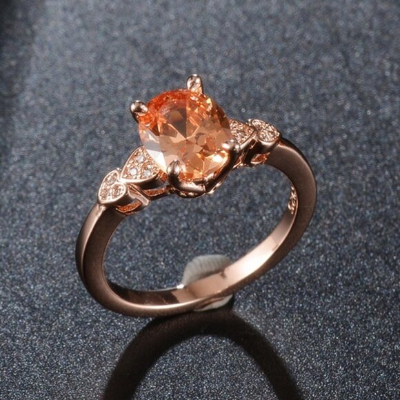 "Vintage Gemstone Wedding Topaz Bague Anillo 18K Rose Gold Plated Ring, VIP288 - Picture 2 of 5
